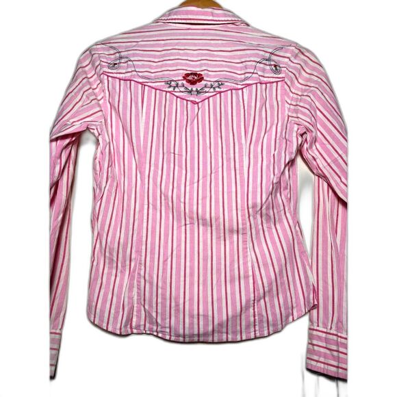 Abercrombie  & Fitch y2k Button Up Western Shirt Blouse Pink White Floral Size M - Picture 1 of 6